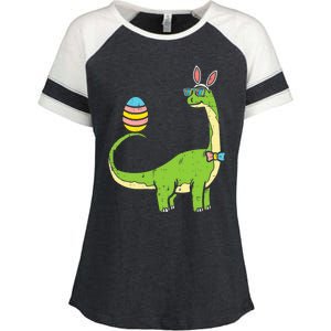 Brontosaurus Bunny Ears Egg Easter Day Dinosaur Dino Gift Enza Ladies Jersey Colorblock Tee