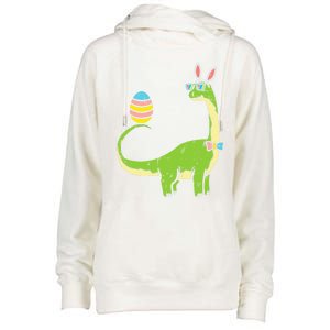 Brontosaurus Bunny Ears Egg Easter Day Dinosaur Dino Gift Womens Funnel Neck Pullover Hood