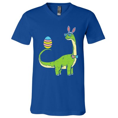 Brontosaurus Bunny Ears Egg Easter Day Dinosaur Dino Gift V-Neck T-Shirt