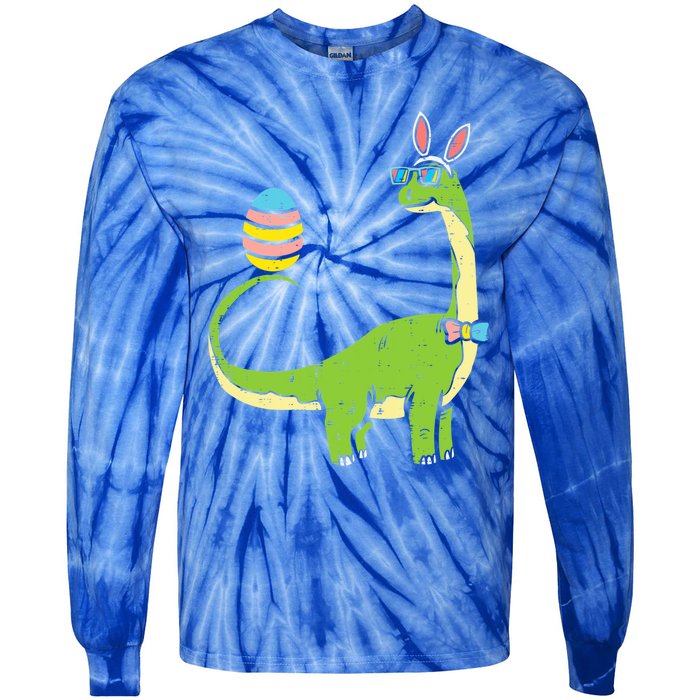 Brontosaurus Bunny Ears Egg Easter Day Dinosaur Dino Gift Tie-Dye Long Sleeve Shirt