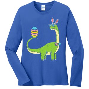 Brontosaurus Bunny Ears Egg Easter Day Dinosaur Dino Gift Ladies Long Sleeve Shirt