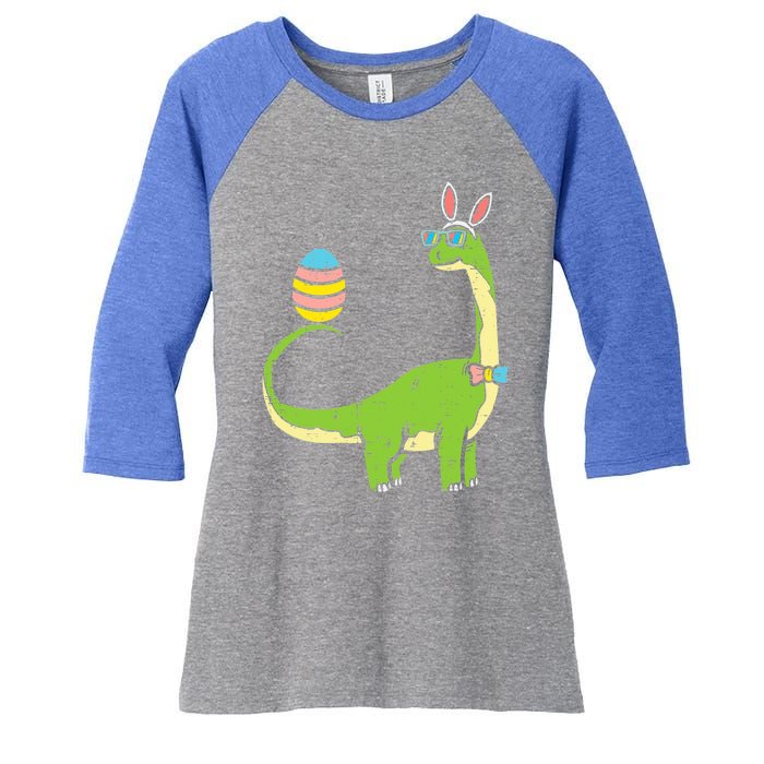 Brontosaurus Bunny Ears Egg Easter Day Dinosaur Dino Gift Women's Tri-Blend 3/4-Sleeve Raglan Shirt