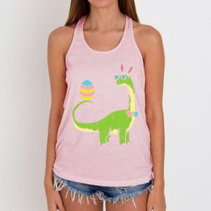 Brontosaurus Bunny Ears Egg Easter Day Dinosaur Dino Gift Women's Knotted Racerback Tank