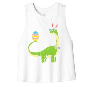 Brontosaurus Bunny Ears Egg Easter Day Dinosaur Dino Gift Women's Racerback Cropped Tank