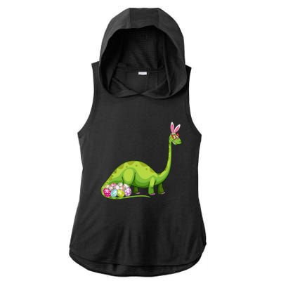 Brontosaurus Bunny Ears Egg Easter Day Dinosaur Dino Gift Ladies PosiCharge Tri-Blend Wicking Draft Hoodie Tank