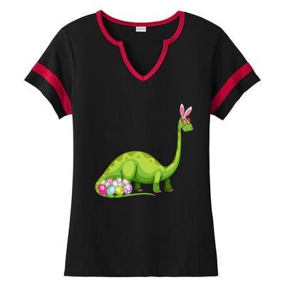 Brontosaurus Bunny Ears Egg Easter Day Dinosaur Dino Gift Ladies Halftime Notch Neck Tee