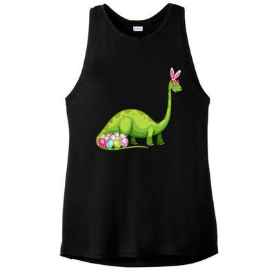 Brontosaurus Bunny Ears Egg Easter Day Dinosaur Dino Gift Ladies PosiCharge Tri-Blend Wicking Tank