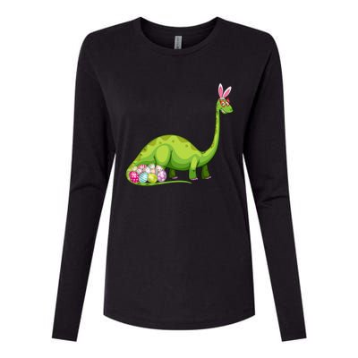 Brontosaurus Bunny Ears Egg Easter Day Dinosaur Dino Gift Womens Cotton Relaxed Long Sleeve T-Shirt