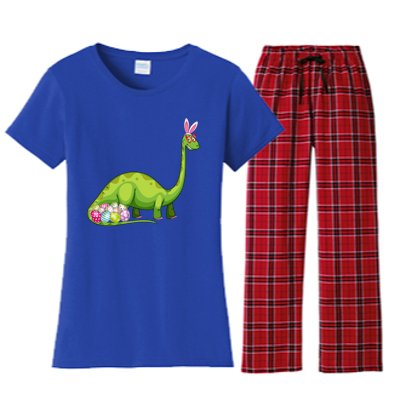 Brontosaurus Bunny Ears Egg Easter Day Dinosaur Dino Gift Women's Flannel Pajama Set