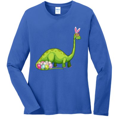 Brontosaurus Bunny Ears Egg Easter Day Dinosaur Dino Gift Ladies Long Sleeve Shirt