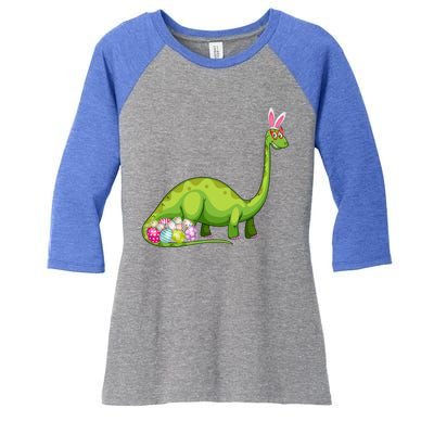 Brontosaurus Bunny Ears Egg Easter Day Dinosaur Dino Gift Women's Tri-Blend 3/4-Sleeve Raglan Shirt