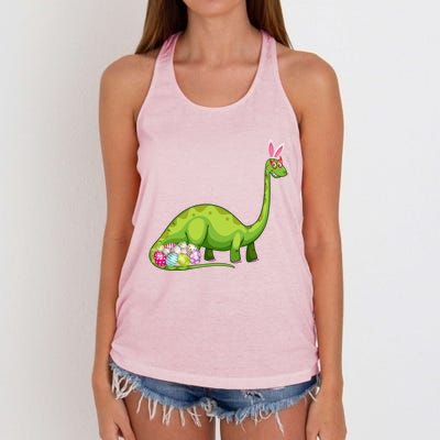 Brontosaurus Bunny Ears Egg Easter Day Dinosaur Dino Gift Women's Knotted Racerback Tank