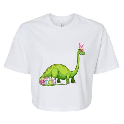 Brontosaurus Bunny Ears Egg Easter Day Dinosaur Dino Gift Bella+Canvas Jersey Crop Tee