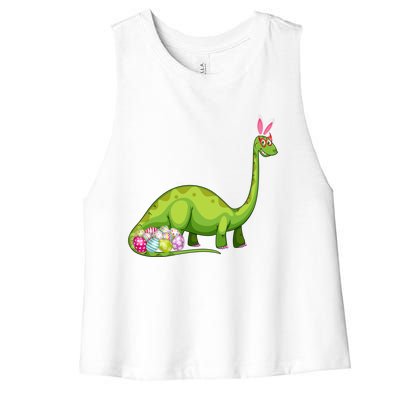 Brontosaurus Bunny Ears Egg Easter Day Dinosaur Dino Gift Women's Racerback Cropped Tank