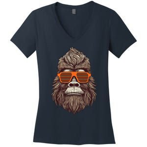 Bigfoot Birthday For Cool Striped Animal Theme Party Women's V-Neck T-Shirt