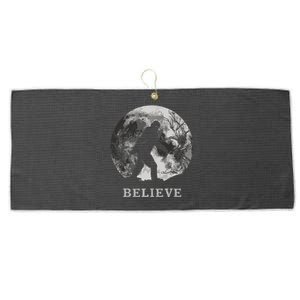 Bigfoot Believe Funny Sasquatch Yeti Full Moon Halloween Large Microfiber Waffle Golf Towel