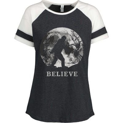 Bigfoot Believe Funny Sasquatch Yeti Full Moon Halloween Enza Ladies Jersey Colorblock Tee