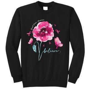 Believe Butterfly Flower Pink Ribbon Breast Cancer Awareness Sweatshirt