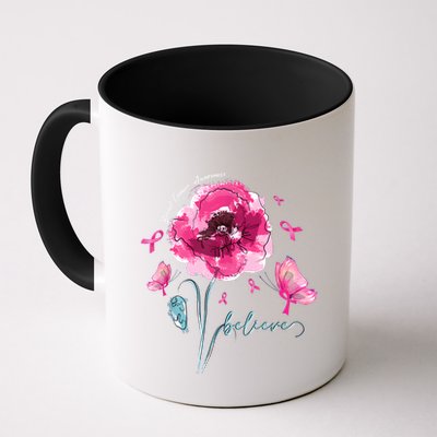 Believe Butterfly Flower Pink Ribbon Breast Cancer Awareness Mug