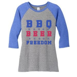 Bbq Beer Freedom Gift Women's Tri-Blend 3/4-Sleeve Raglan Shirt