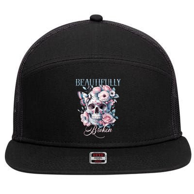 Beautifully Broken Funny Distressed Meme Christian Quote 7 Panel Mesh Trucker Snapback Hat