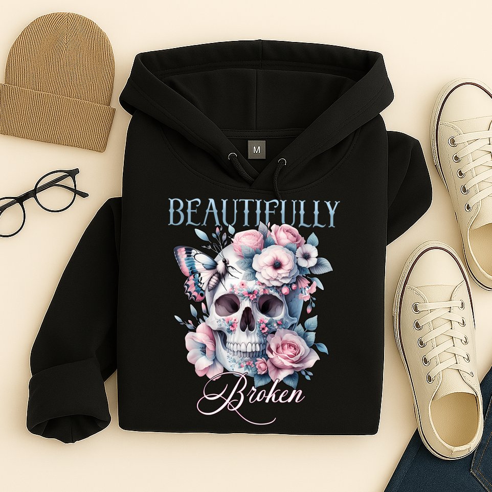 Beautifully Broken Funny Distressed Meme Christian Quote Hoodie