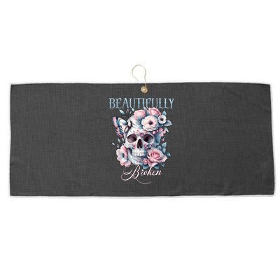 Beautifully Broken Funny Distressed Meme Christian Quote Large Microfiber Waffle Golf Towel