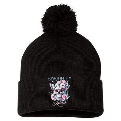 Beautifully Broken Funny Distressed Meme Christian Quote Pom Pom 12in Knit Beanie