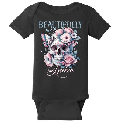 Beautifully Broken Funny Distressed Meme Christian Quote Baby Bodysuit