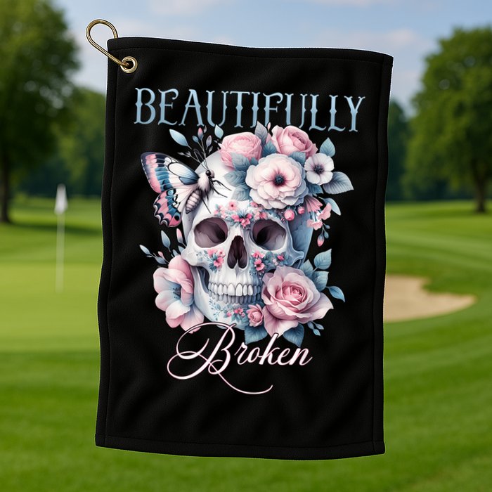 Beautifully Broken Funny Distressed Meme Christian Quote Golf Towel