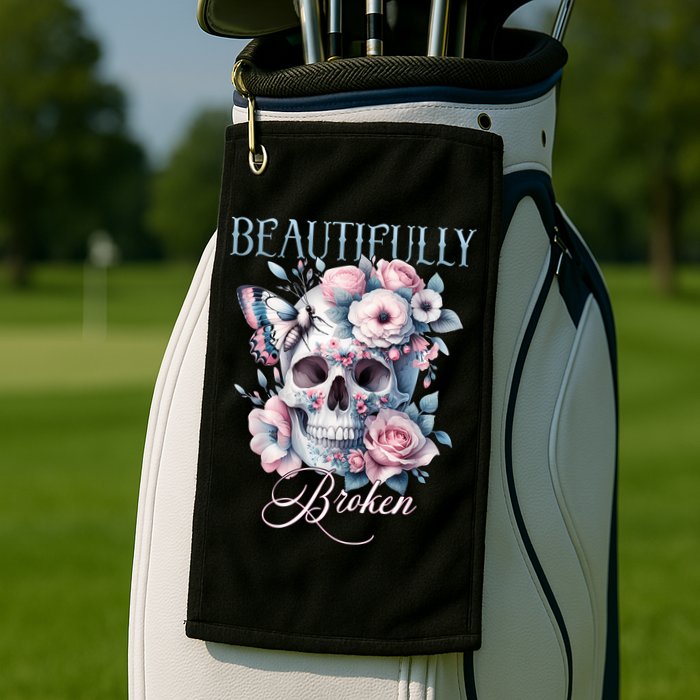 Beautifully Broken Funny Distressed Meme Christian Quote Golf Towel
