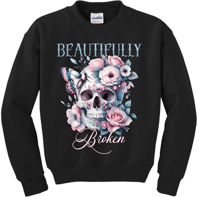 Beautifully Broken Funny Distressed Meme Christian Quote Kids Sweatshirt