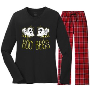 Boo Bees Funny Couples Halloween Costume For Adult Her Women's Long Sleeve Flannel Pajama Set 