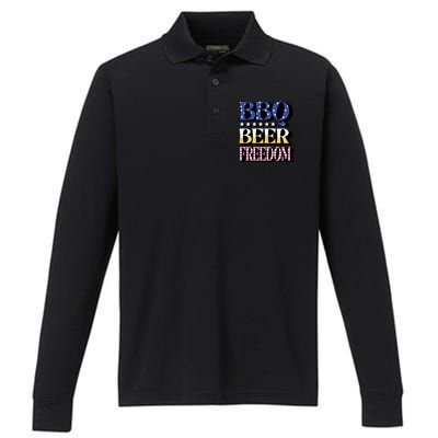 Bbq Beer Freedom 4th Of July America Pariotic Usa Party Gift Performance Long Sleeve Polo