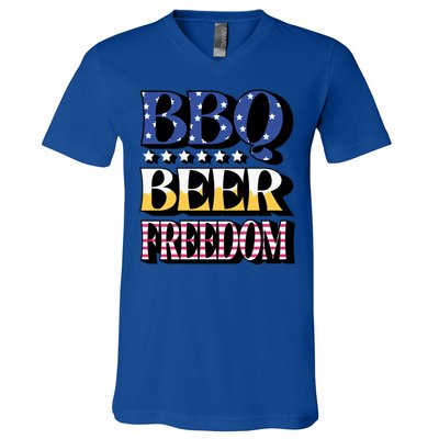 Bbq Beer Freedom 4th Of July America Pariotic Usa Party Gift V-Neck T-Shirt