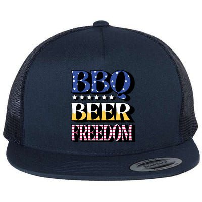 Bbq Beer Freedom 4th Of July America Pariotic Usa Party Gift Flat Bill Trucker Hat