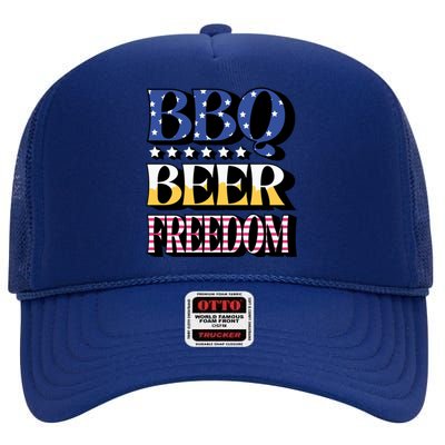 Bbq Beer Freedom 4th Of July America Pariotic Usa Party Gift High Crown Mesh Back Trucker Hat