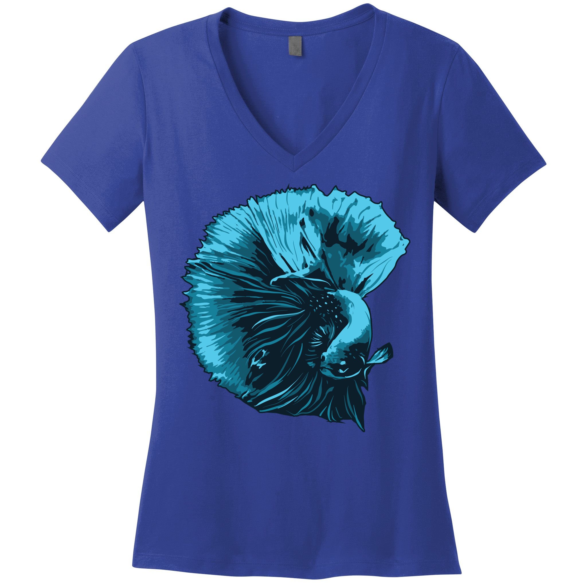 Blue Betta Fish And Siamese Fighting Fish Aquarium Owner Funny Gift Women's V-Neck T-Shirt