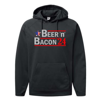 Beer & Bacon Funny Election 24 Performance Fleece Hoodie