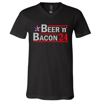 Beer & Bacon Funny Election 24 V-Neck T-Shirt