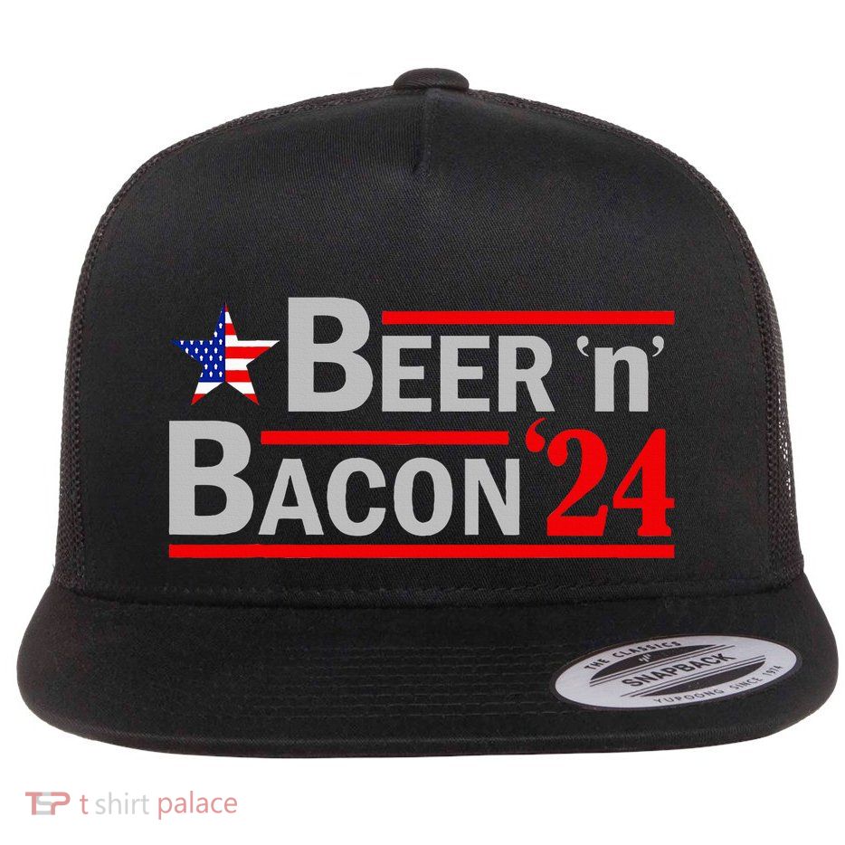 Beer & Bacon Funny Election 24 Flat Bill Trucker Hat