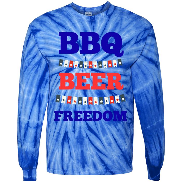 Bbq Beer Freedom Gift Tie-Dye Long Sleeve Shirt