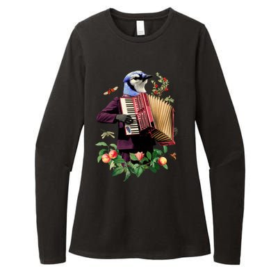 Blue Bird Fancy Animal Musician Womens CVC Long Sleeve Shirt