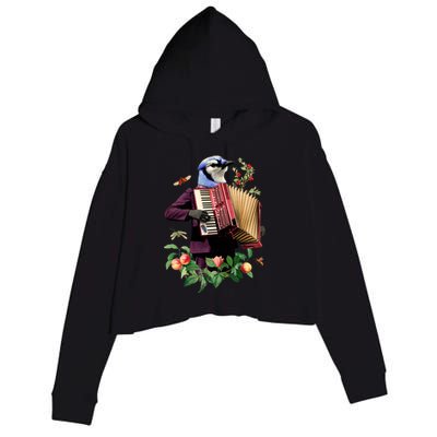 Blue Bird Fancy Animal Musician Crop Fleece Hoodie