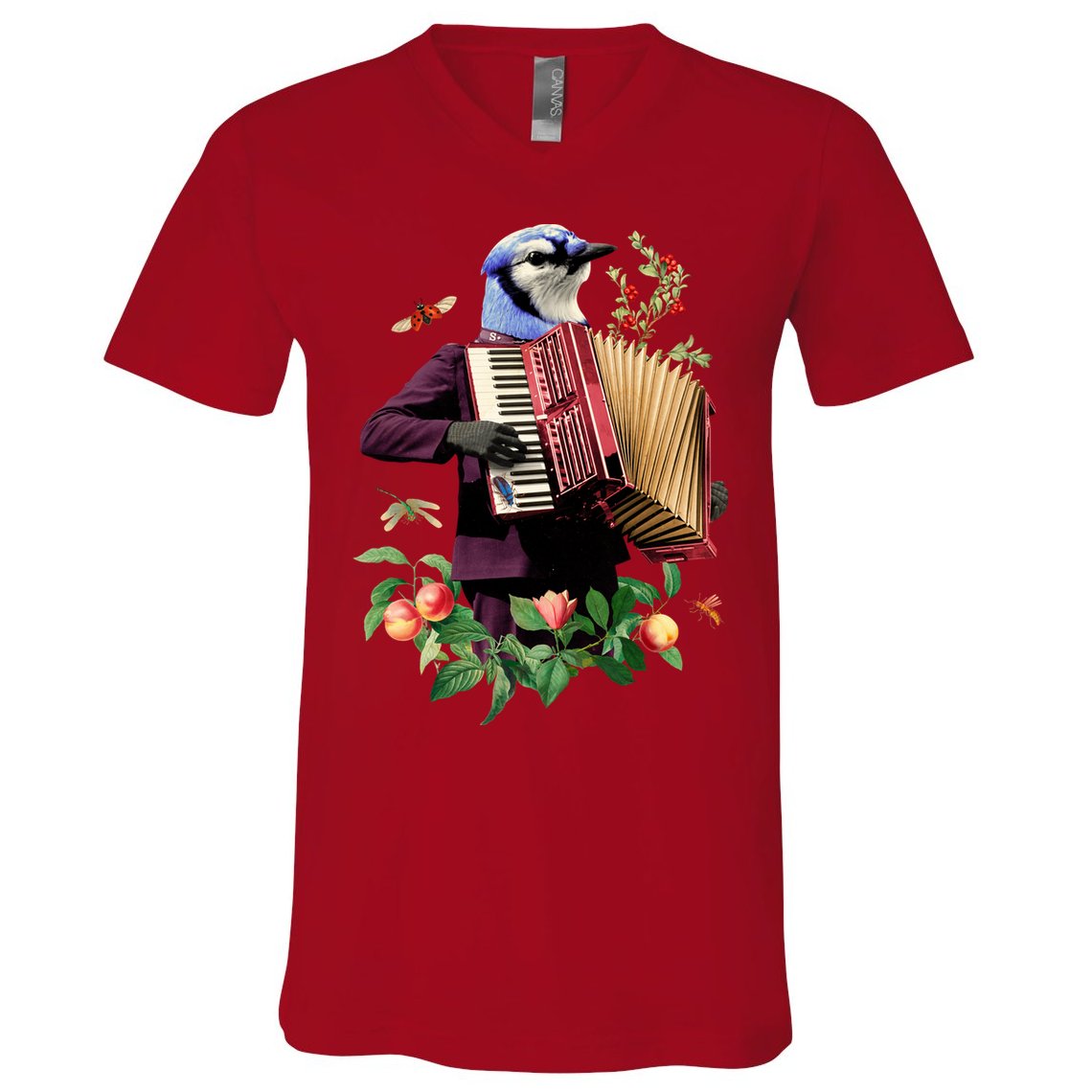 Blue Bird Fancy Animal Musician V-Neck T-Shirt