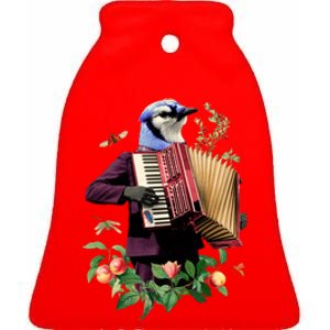 Blue Bird Fancy Animal Musician Ceramic Bell Ornament