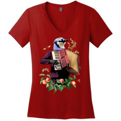 Blue Bird Fancy Animal Musician Women's V-Neck T-Shirt