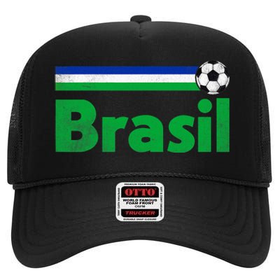 Brasil Brazil Fan Retro Vintage Flag High Crown Mesh Back Trucker Hat