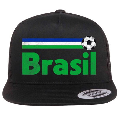 Brasil Brazil Fan Retro Vintage Flag Flat Bill Trucker Hat