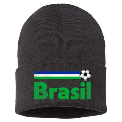 Brasil Brazil Fan Retro Vintage Flag Sustainable Knit Beanie